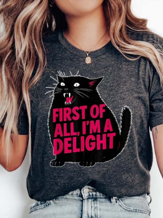 Tops - First of All I’m a Delight Funny Cat Graphic Tee